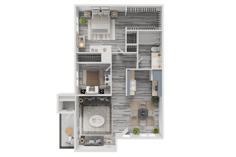 Floor plan for 2 beds, 1 bath, 820 sqft